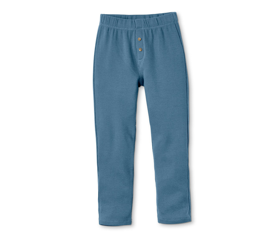Blaue Baby-Jerseyhose mit Knöpfen.