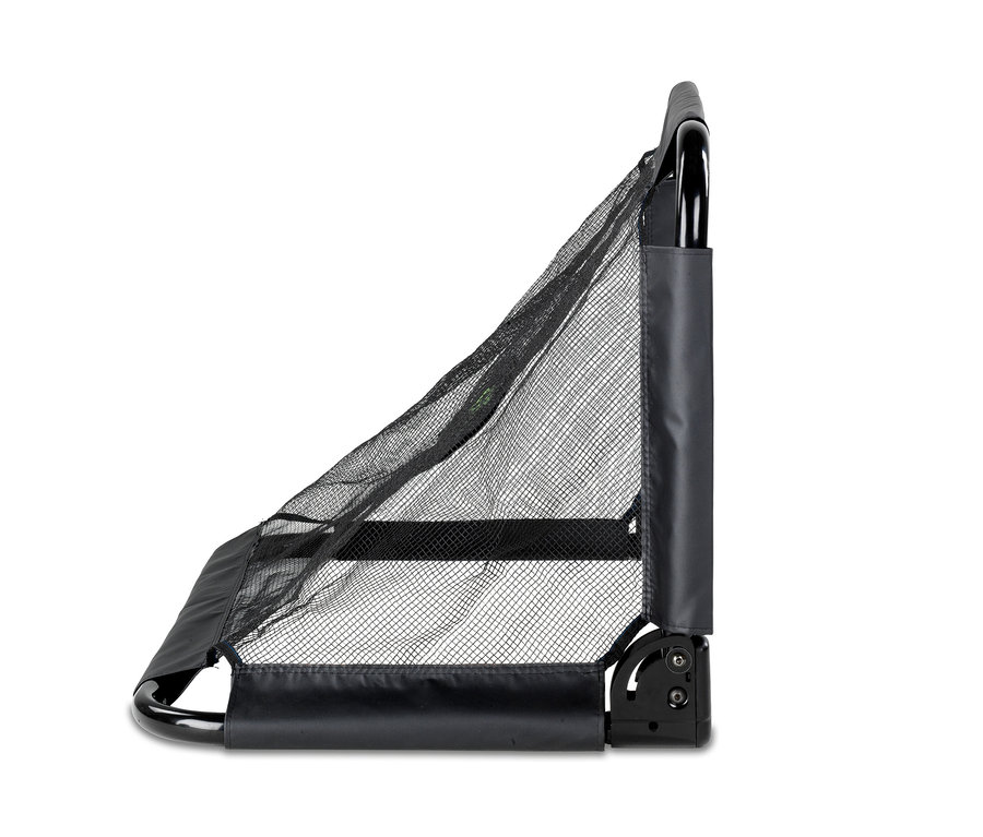 Detail eines schwarzen EXIT Mini-Fußballtors »Pico« mit schwarzem Netz.