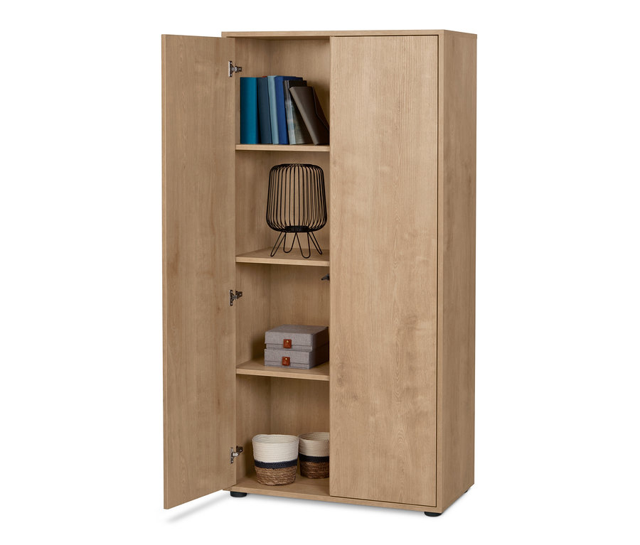 Offenes Regalmodul »Flemming« mit Türen, ca. 75 x 150 cm, Eichendekor, mit Büchern, Dekoration und Aufbewahrungsboxen.