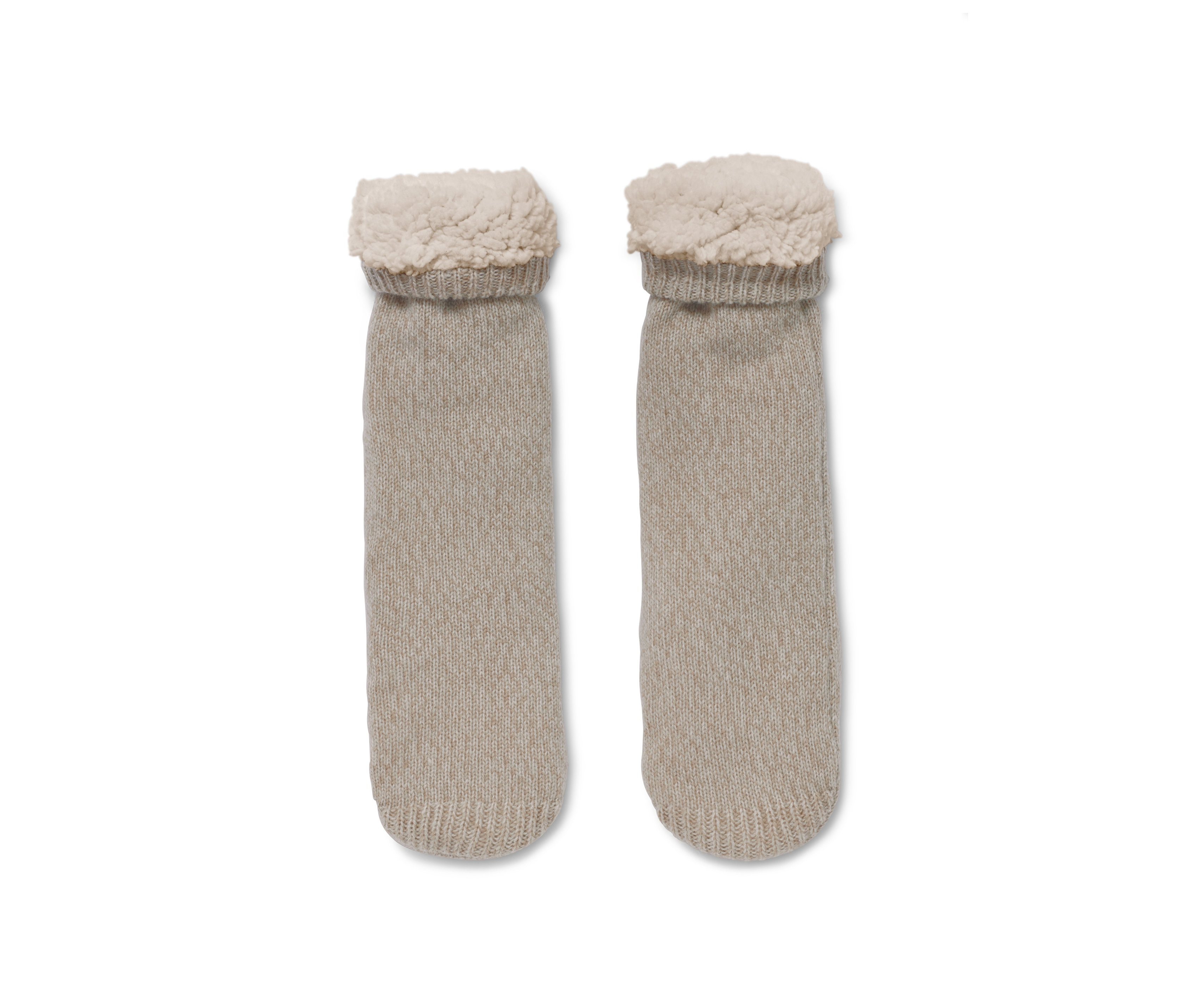 Zwei Paar beigefarbene Hausschuh-Socken.