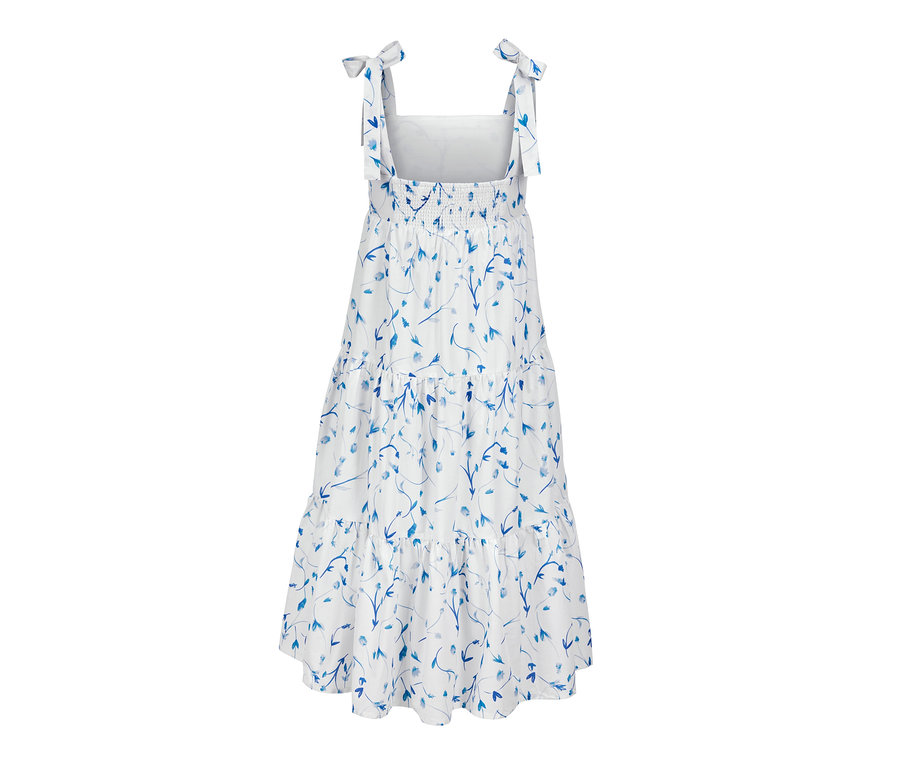 Detailansicht eines bedruckten Webkleids.