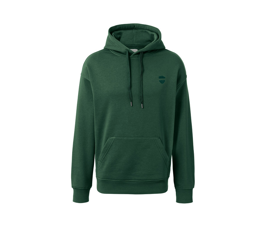 Dunkelgrüner Hoodie.