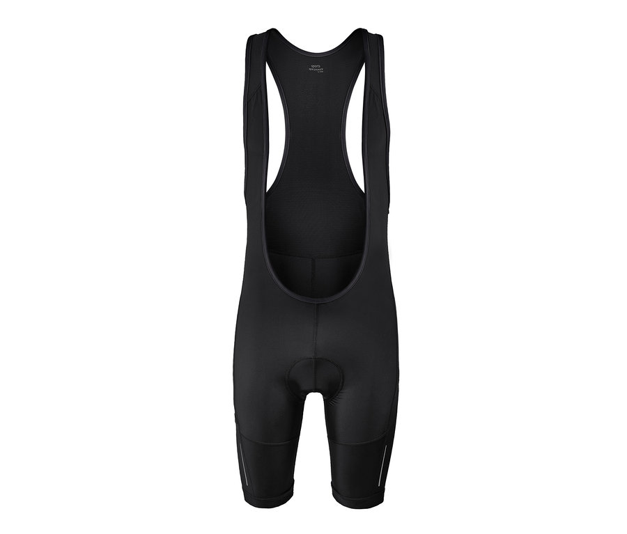 Schwarze Fahrrad-Trägerhose.