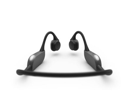 Schwarze Philips Bone Conduction Kopfhörer »TAA6606BK« auf weißem Hintergrund.