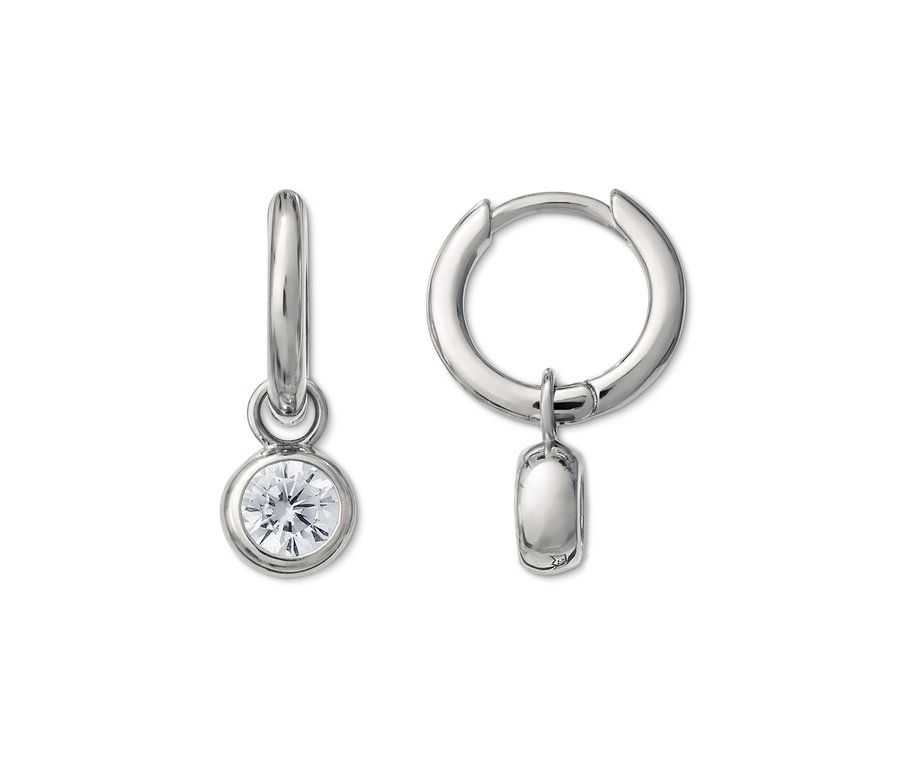 Zwei Creolen, 925 Silber rhodiniert, mit Zirkonia.