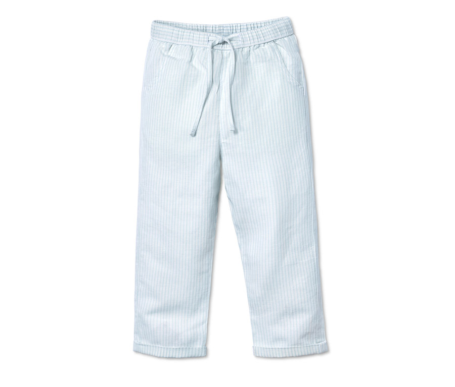 Hellblaue Baumwoll-Schlupfhose mit Leinen und Streifen.