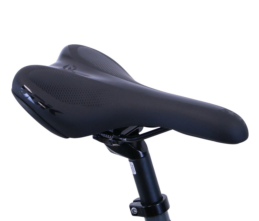 Detailaufnahme von dem schwarzen Sattel des HAWK Bikes Fahrrads »Urban Vintage Singlespeed«.