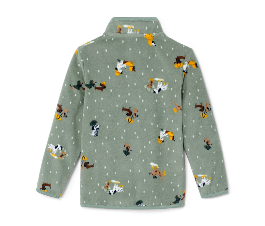 Grüne Kinder-Fleecejacke mit Hundeprint.