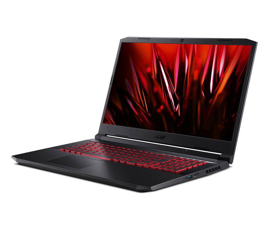 Schwarzes Acer Nitro 5 AN517-54-57CF Gaming-Notebook mit rot beleuchteter Tastatur.