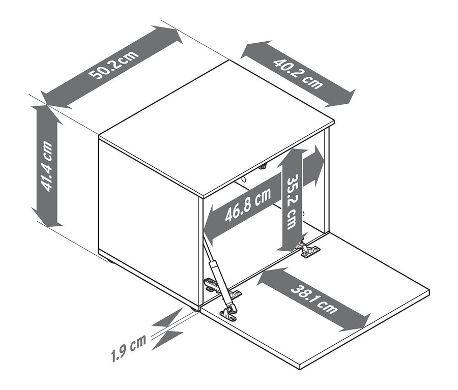 Illustration einer Sitzbank mit den Maßen 50,2 x 41,4 x 40,2 cm.