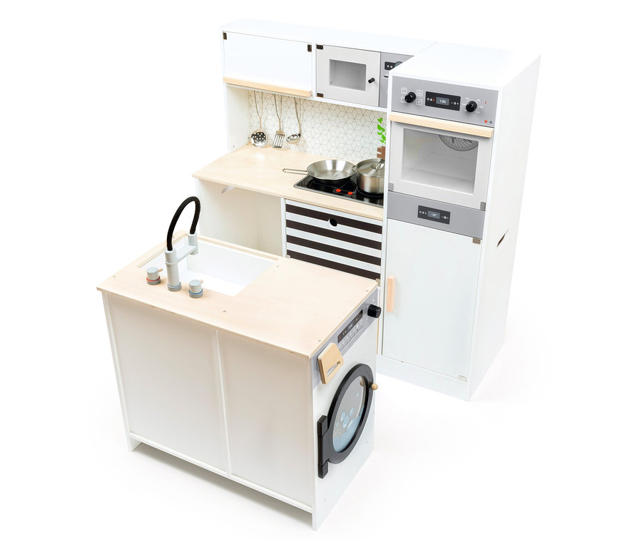 small foot Kinderküche modular XL mit Ofen, Herd, Spülmaschine und Spüle.
