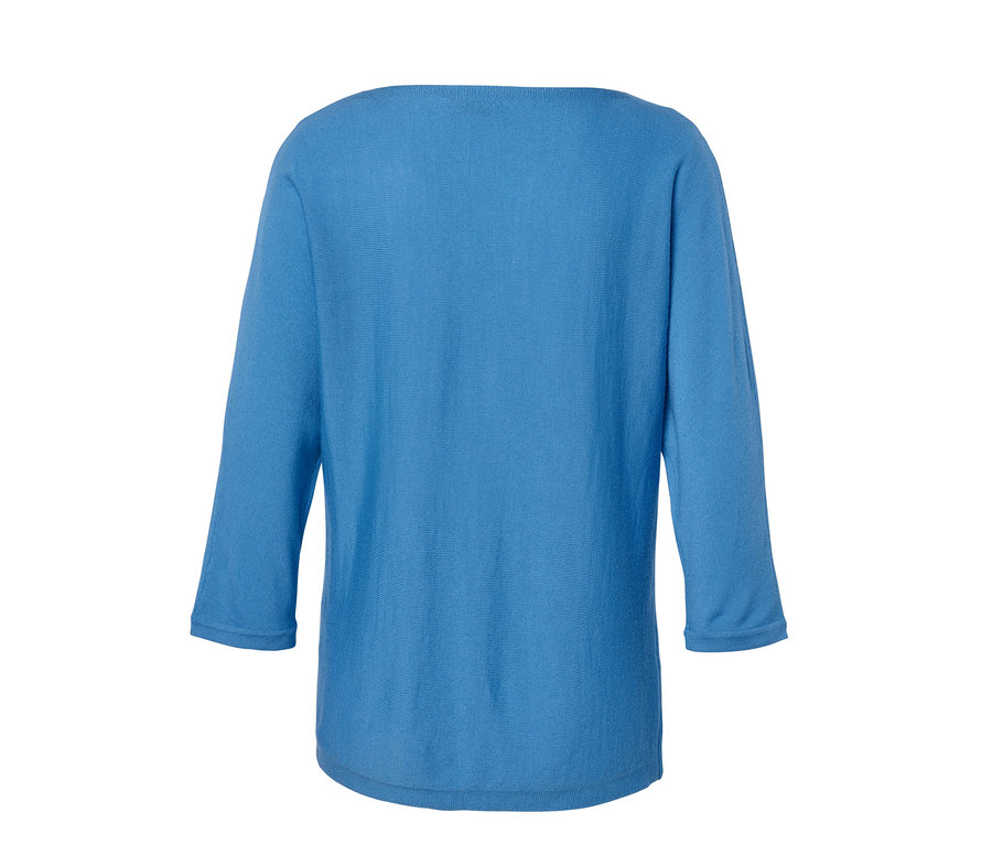 Kobaltblauer Merino-Feinstrickpullover.