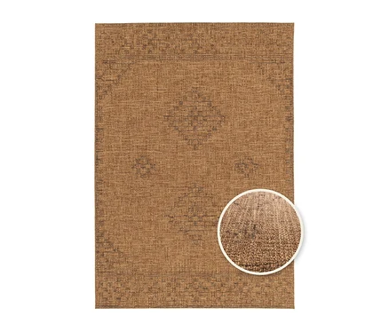 Nahaufnahme eines braunen Teppichs »Roy« im Antik-Look mit Detailansicht der Textur.