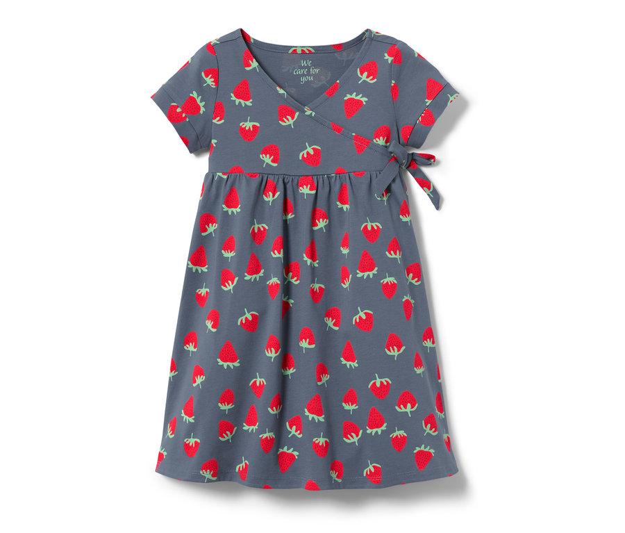 Kleinkinder-Jerseykleid mit Erdbeermuster.