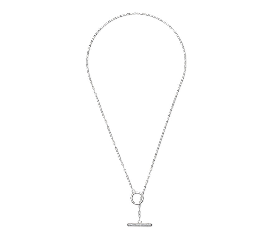 Nahaufnahme einer 925 Silber Kette Sparkling T-Bar mit T-Verschluss.