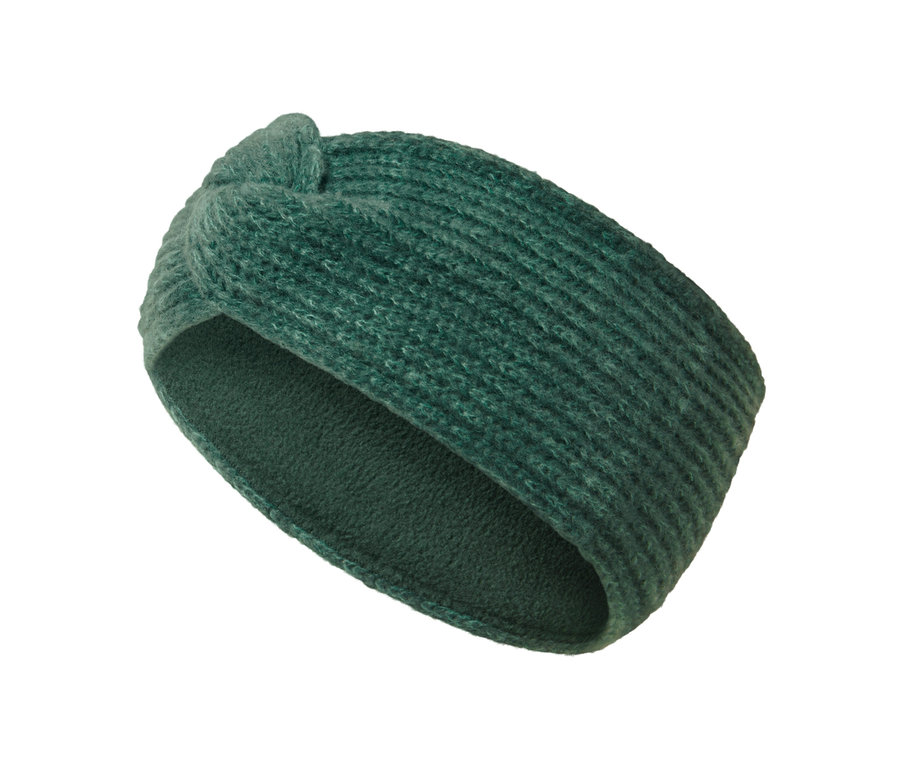 Dunkelgrünes Strick-Stirnband.