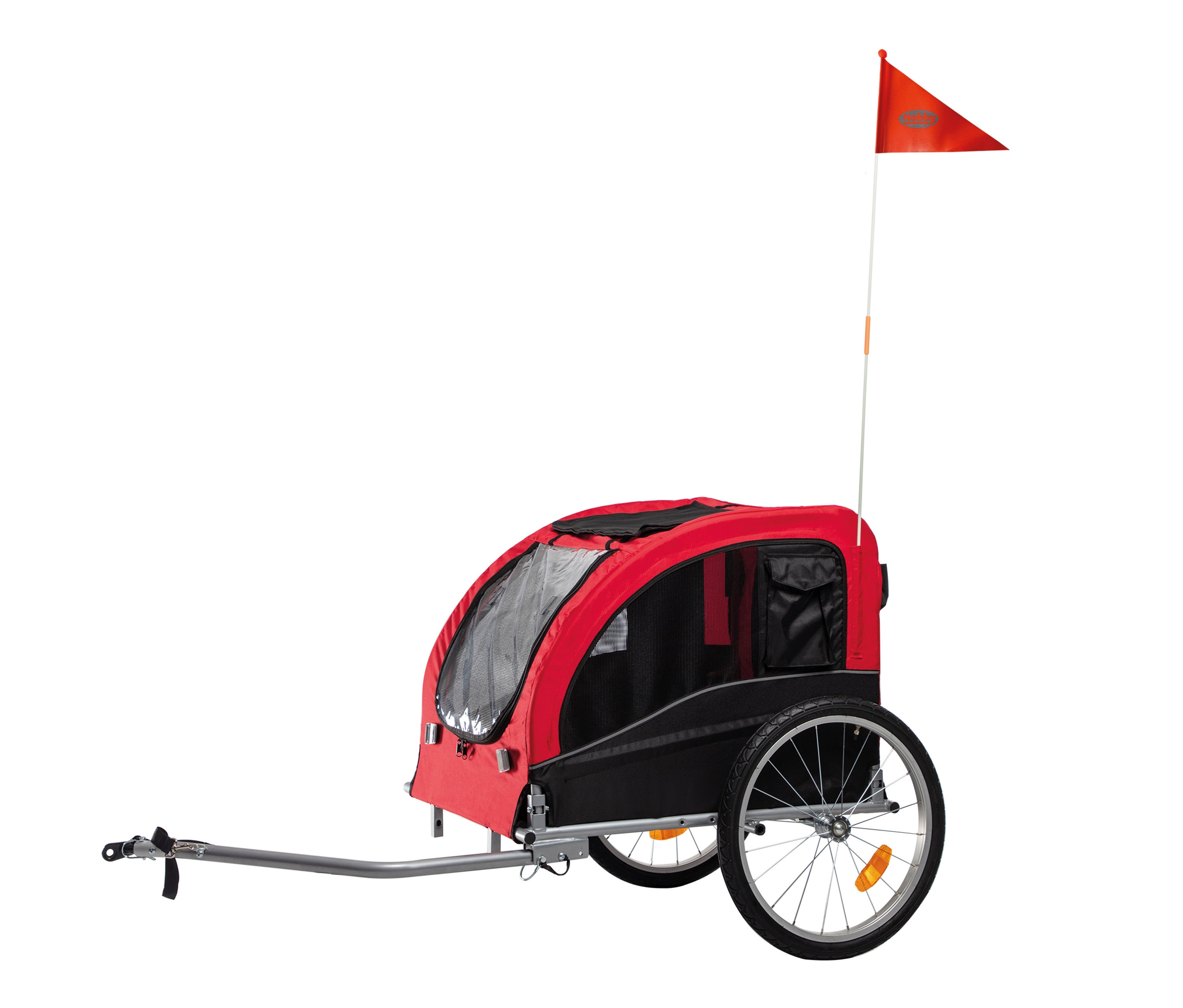 Ein rot-schwarzer Hunde-Fahrradanhänger »SENLIMA«, Gr. L.