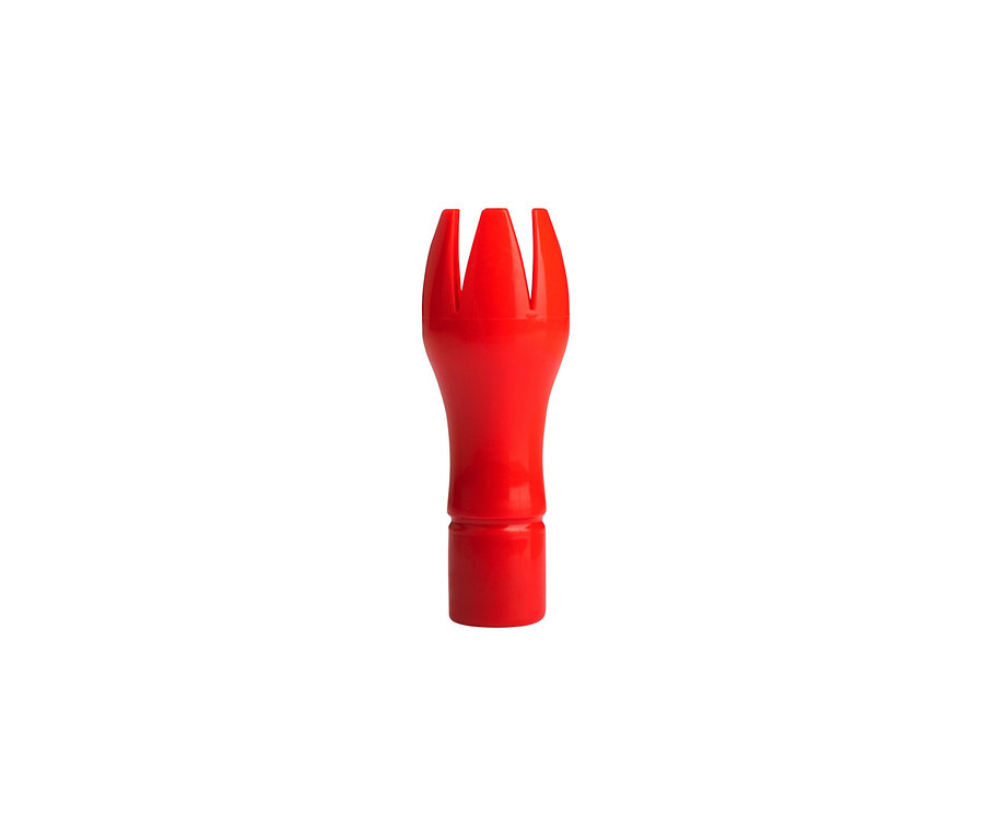 Roter ISI Creative Whip 0,5 l Aufsatz auf weißem Hintergrund.