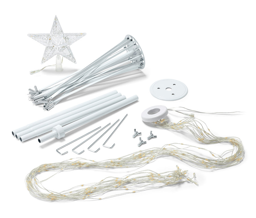 Ein zerlegter faltbarer LED-Baum mit Sternspitze.