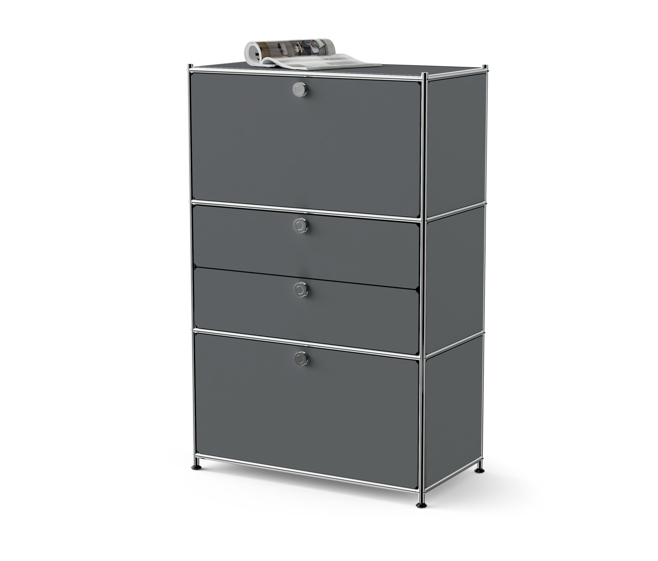 Tchibo - Kommode Metall »Cn3« mit 2 Klappenfächern und 2 Schubladen - 77x40x120,5cm - chrom - Stahl / Aluminium / Kunsts...