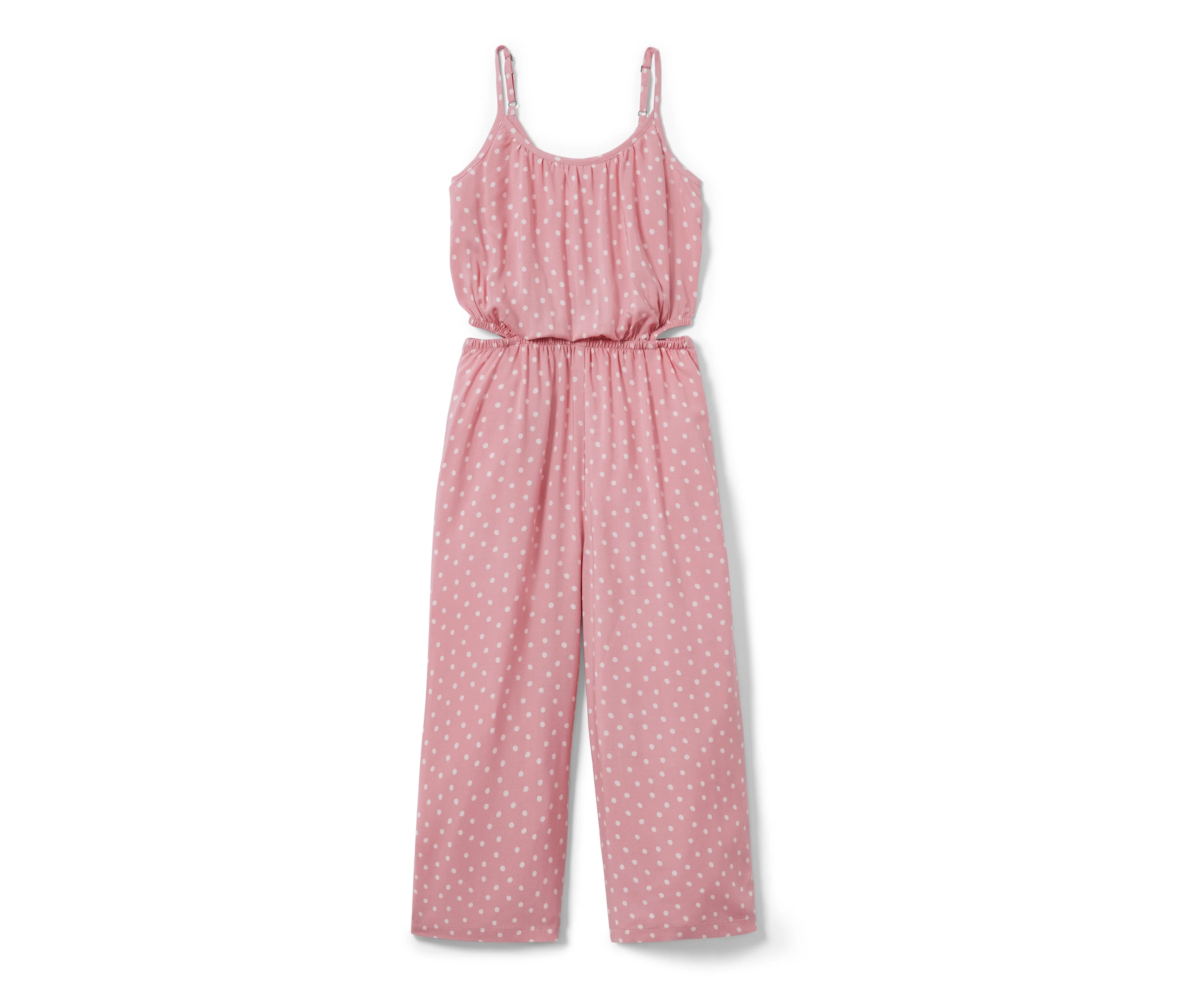 Lang Jumpsuit günstig Kaufen-Tchibo - Kinder-Web-Jumpsuit in 7/8-Länge - Gr. 146/152 - beige/gepunktet. Tchibo - Kinder-Web-Jumpsuit in 7/8-Länge - Gr. 146/152 - beige/gepunktet <![CDATA[Kinder-Web-Jumpsuit in 7/8-Länge Farbe: Altrosa mit beigefarbenem Punkte-Alloverprint M