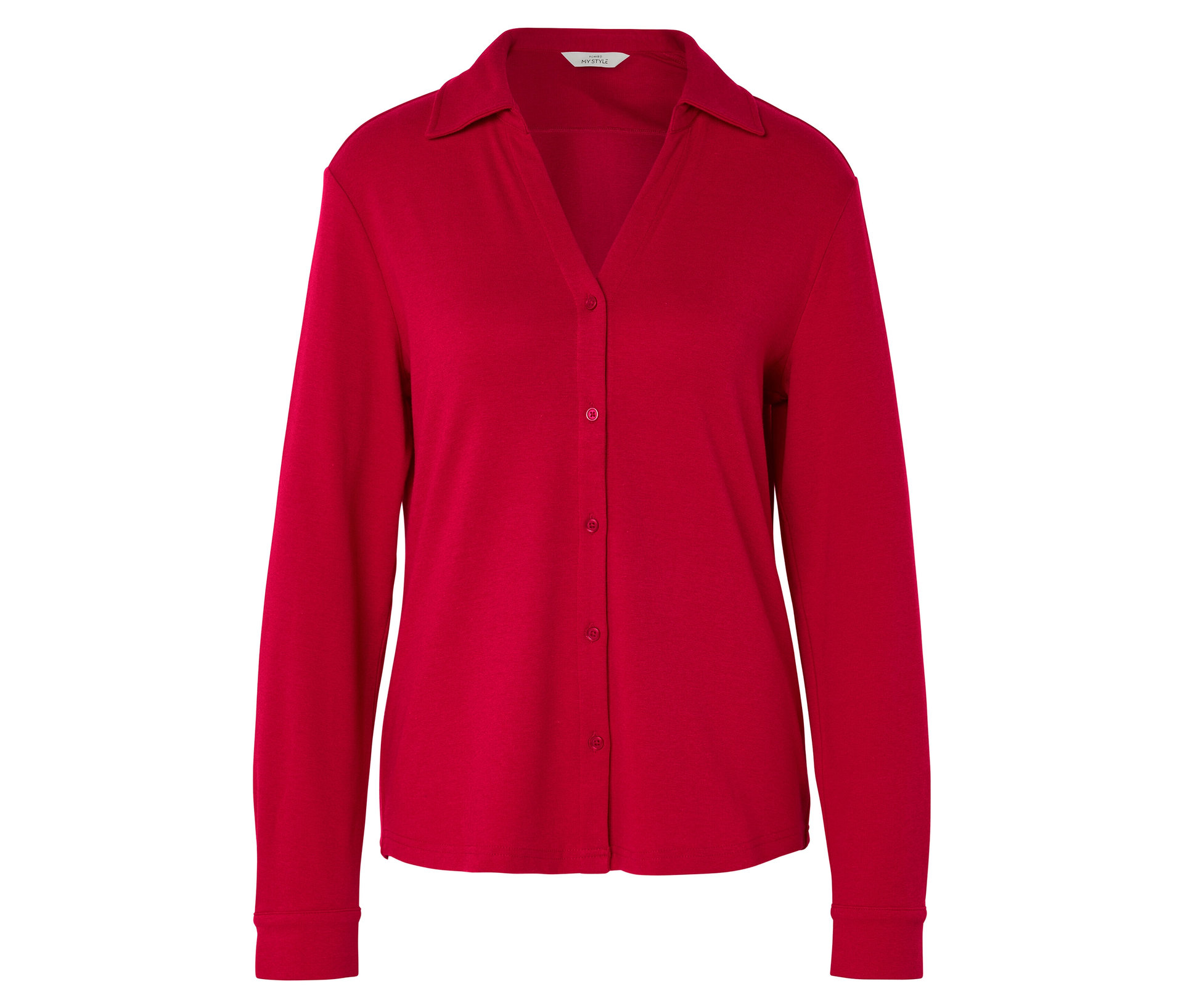 Blusenshirt mit Knopfleiste - Damen - Gr. L - rot - rot
