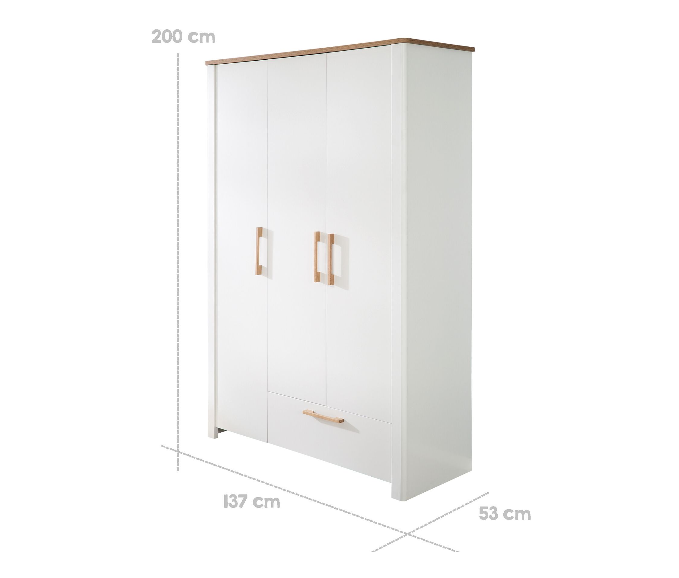 Thumbnail - roba 3-Türiger Kleiderschrank »Ava« - 138,5x54x200cm - weiß - Holz / Holz / Metall
