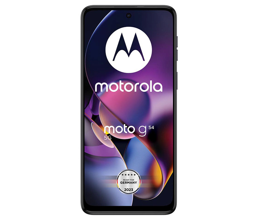 Frontansicht eines dunkelblauen Motorola moto G54 5G Smartphones.