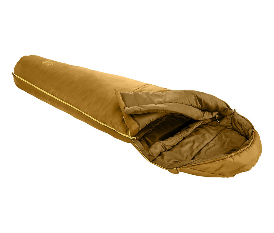 Ein ausgerollter Grand Canyon Mumienschlafsack »Kansas 190« in Dried Tobacco.