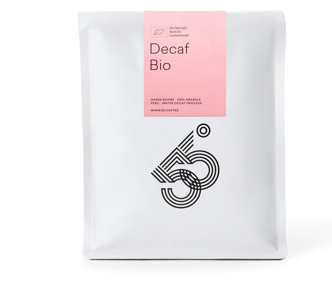 Verpackung des 55 Degrees – Decaf Omni Roast Bio, entkoffeiniert - 1 kg Ganze Bohne.