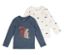 Zwei Kinderlangarmshirts, eins blau mit Eichhörnchen, eins weiß mit Herzen.