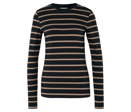 Schwarz-beige gestreiftes Langarmshirt.