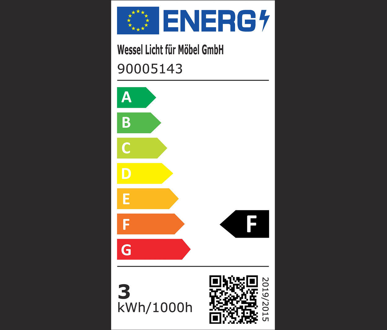 Energielabel mit Effizienzklassen von A bis G, aktuell bei Klasse F.