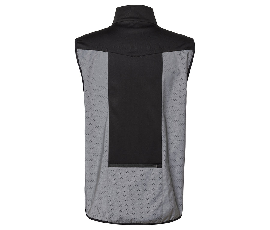 Rückansicht einer schwarz-grauen Weste.