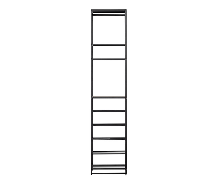 Schwarzes Woood Regal »Reese« aus Metall mit Regalböden und Kleiderstange.