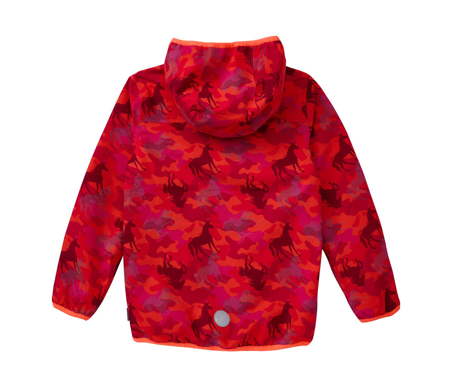 Rote Jako-O Softshelljacke mit Pferde Muster und Kapuze.