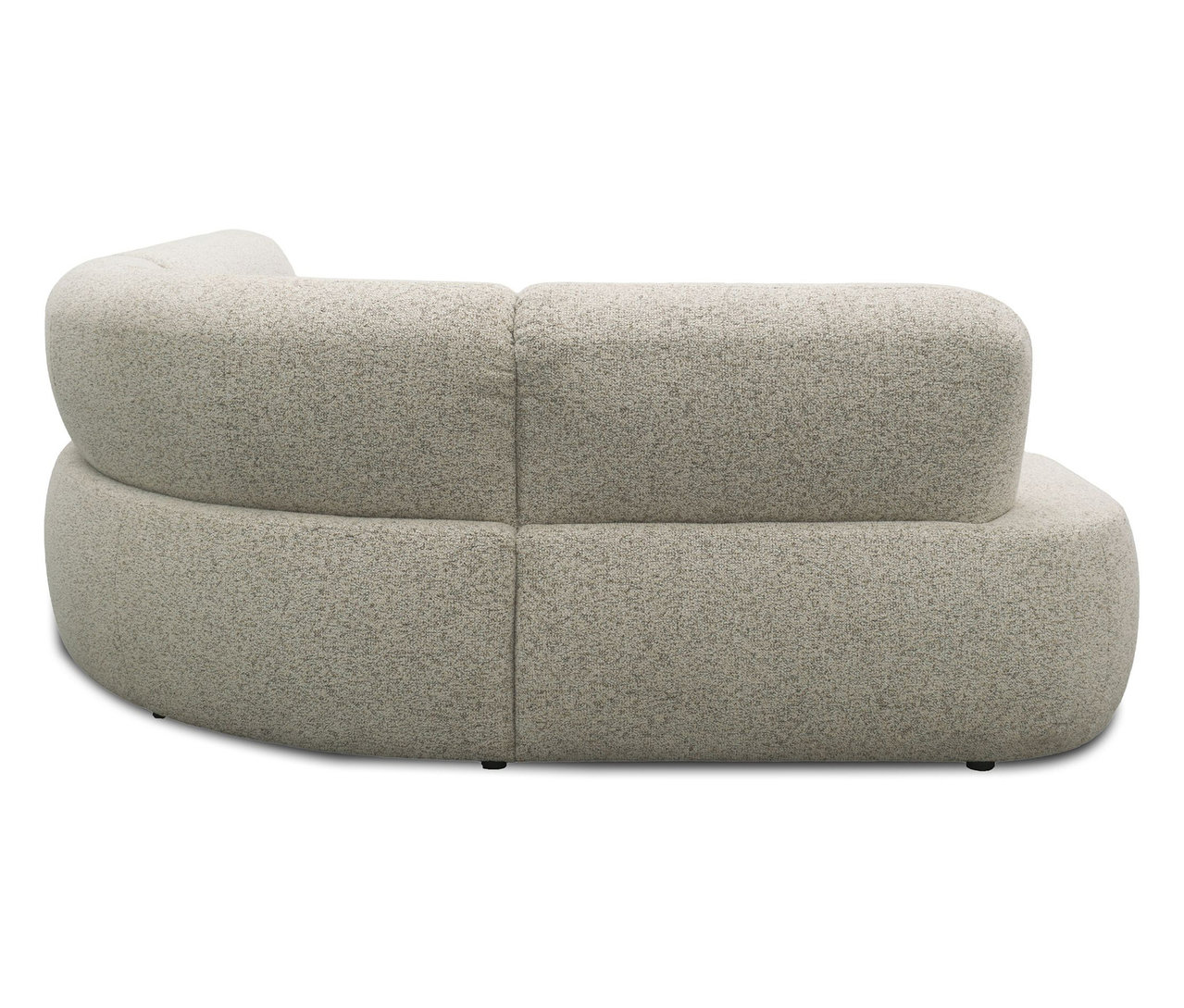 Nahaufnahme der Rückseite eines cremefarbenen modularen Ecksofas mit Bouclé-Struktur.