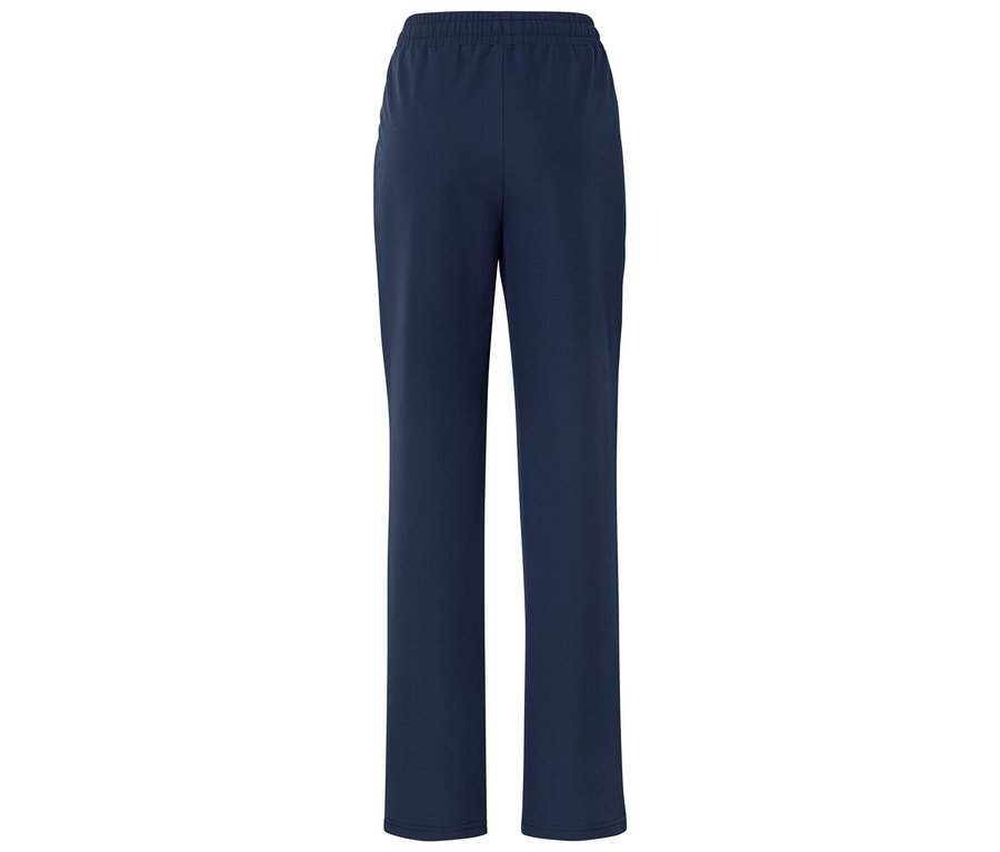 Dunkelblaue, lange Hose mit Gummibund, von hinten fotografiert.