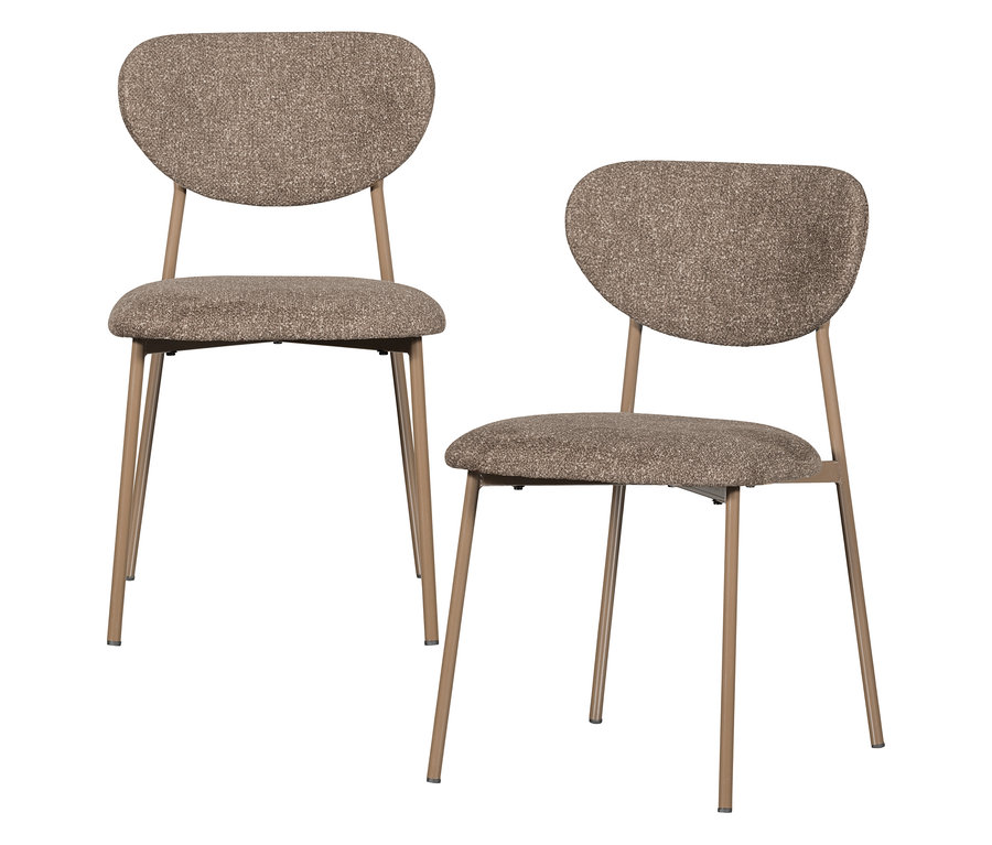 Zwei »Valor« Esszimmerstühle von Woood in Sandfarbe stehen nebeneinander.