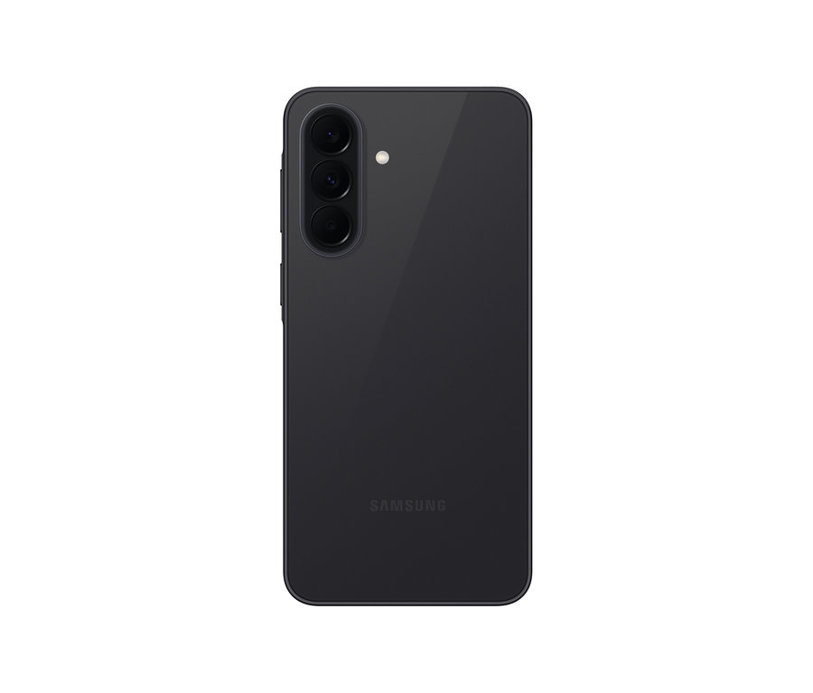 Rückseite des Samsung Galaxy A37 5G 128GB Awesome Charcoal Smartphones mit Dreifachkamera und Blitz.
