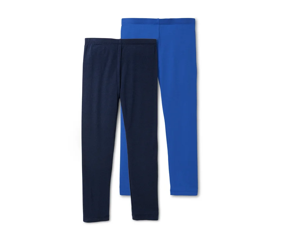 Zwei Leggings, eine dunkelblau, eine blau.