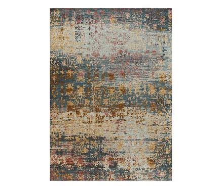 Rechteckiger Benuta Teppich »Frencie« mit abstraktem Muster in Blau, Beige, Gold und Rot.