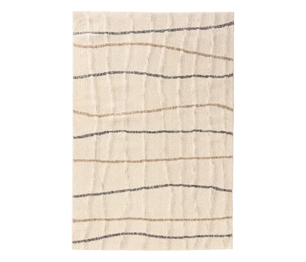 benuta Teppich #Junis# in Cremefarbe mit unregelmäßigen, horizontalen Streifen in Braun und Dunkelgrau.