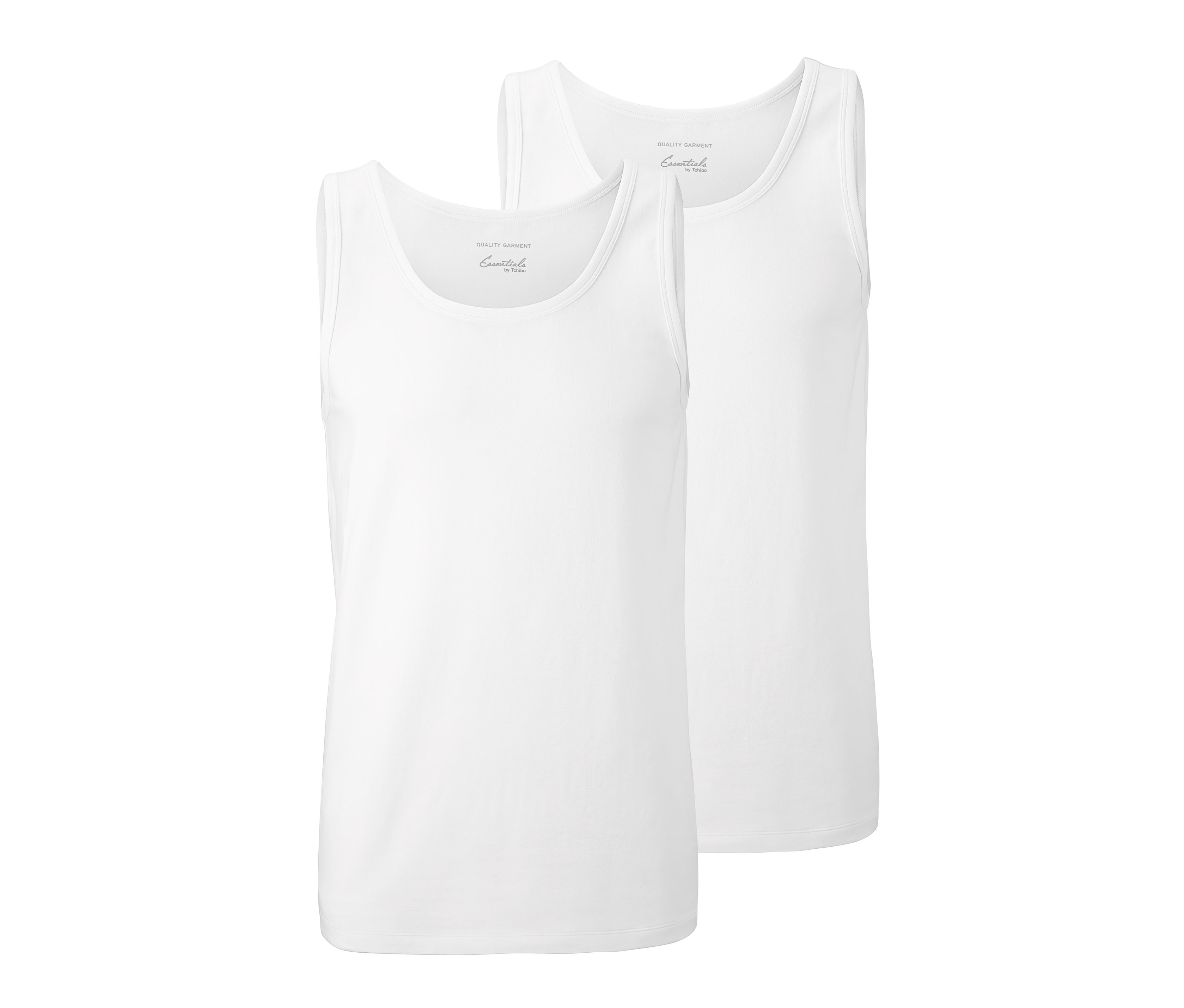 Zwei weiße Jersey-Unterhemden.