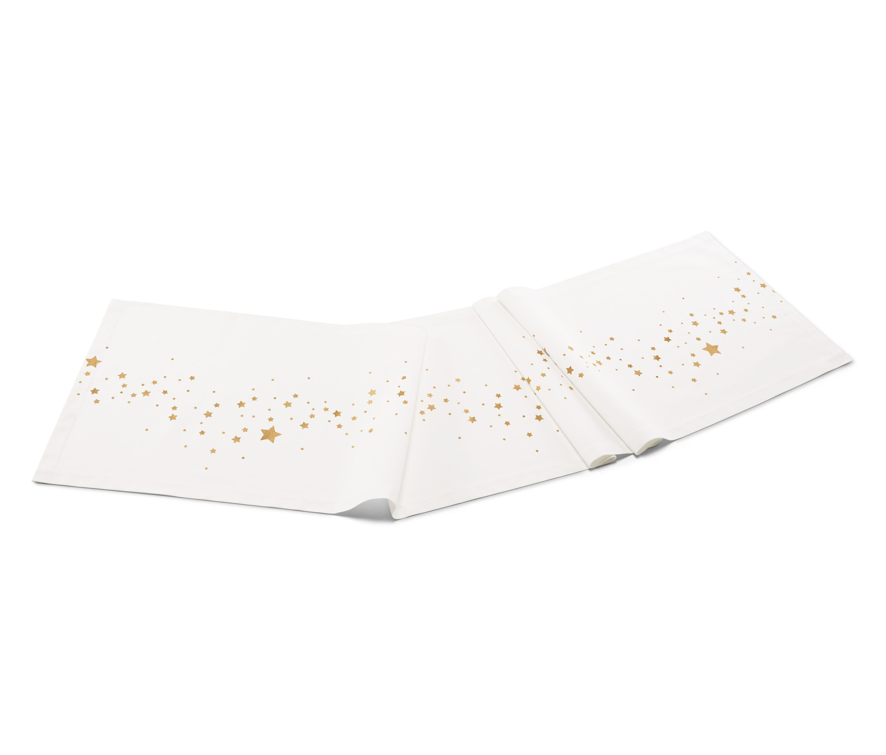 Ein Tischläufer mit goldenem Sternmuster.