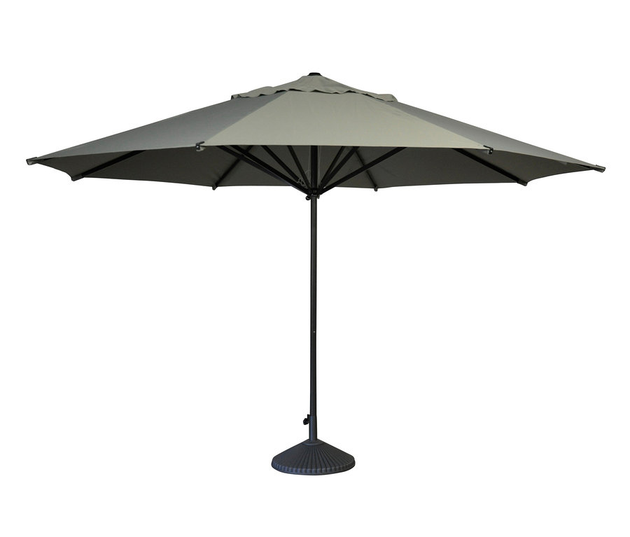 Ein grauer Leco-Aluminium-Sonnenschirm mit einem Durchmesser von 400 cm.