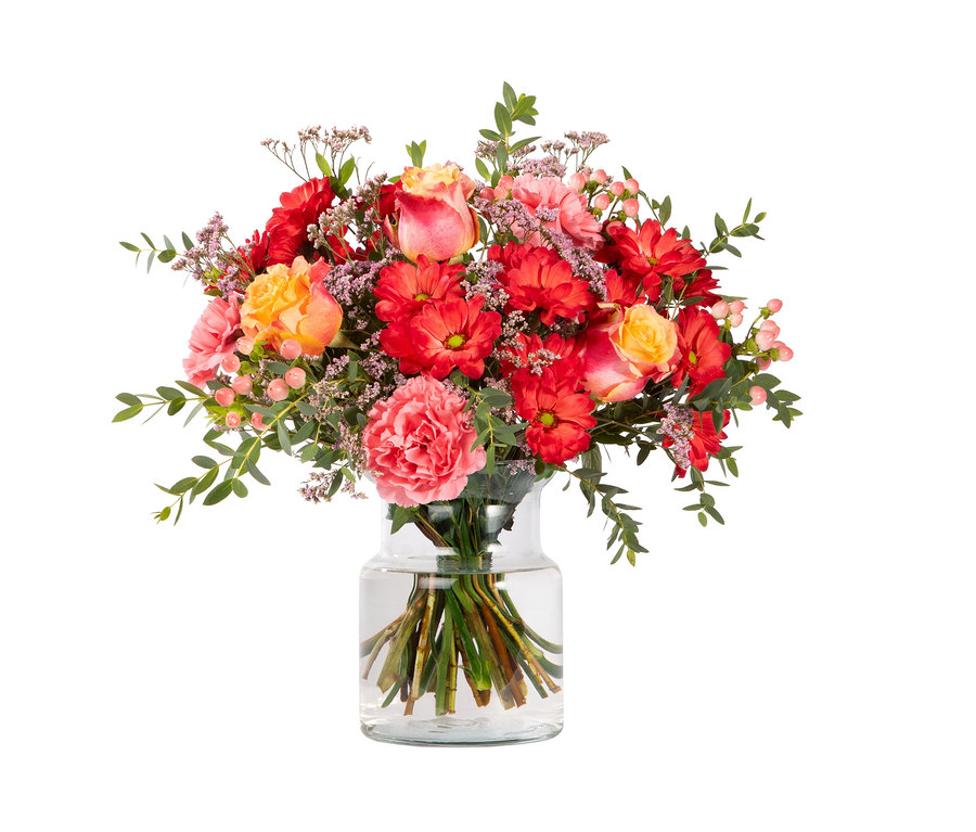 Blumenstrauß »Leuchtender Farbentraum« in einer Vase.