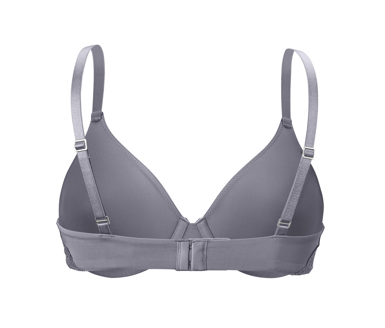 Detailansicht von hinten eines grauen Bügel-BHs.