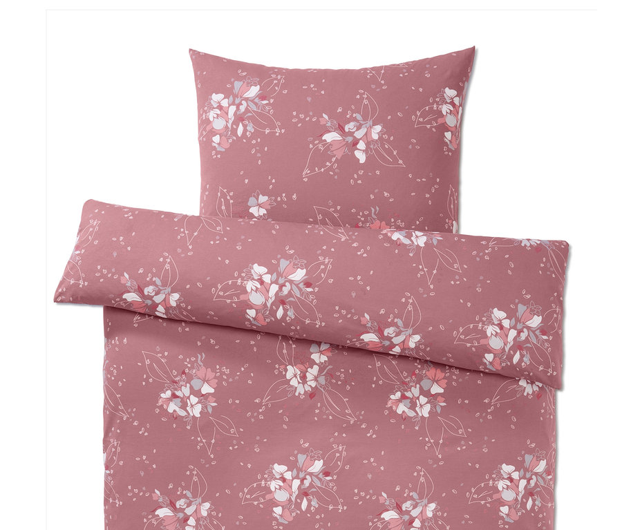 Rosa Jersey-Bettwäsche in Normalgröße mit Blumenmuster.