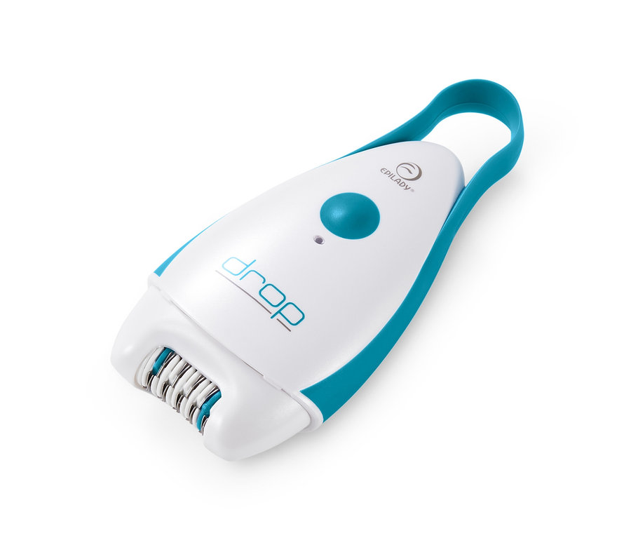 Weiß-türkiser Epilady-Epilierer »EpiDrop«, nass oder trocken.